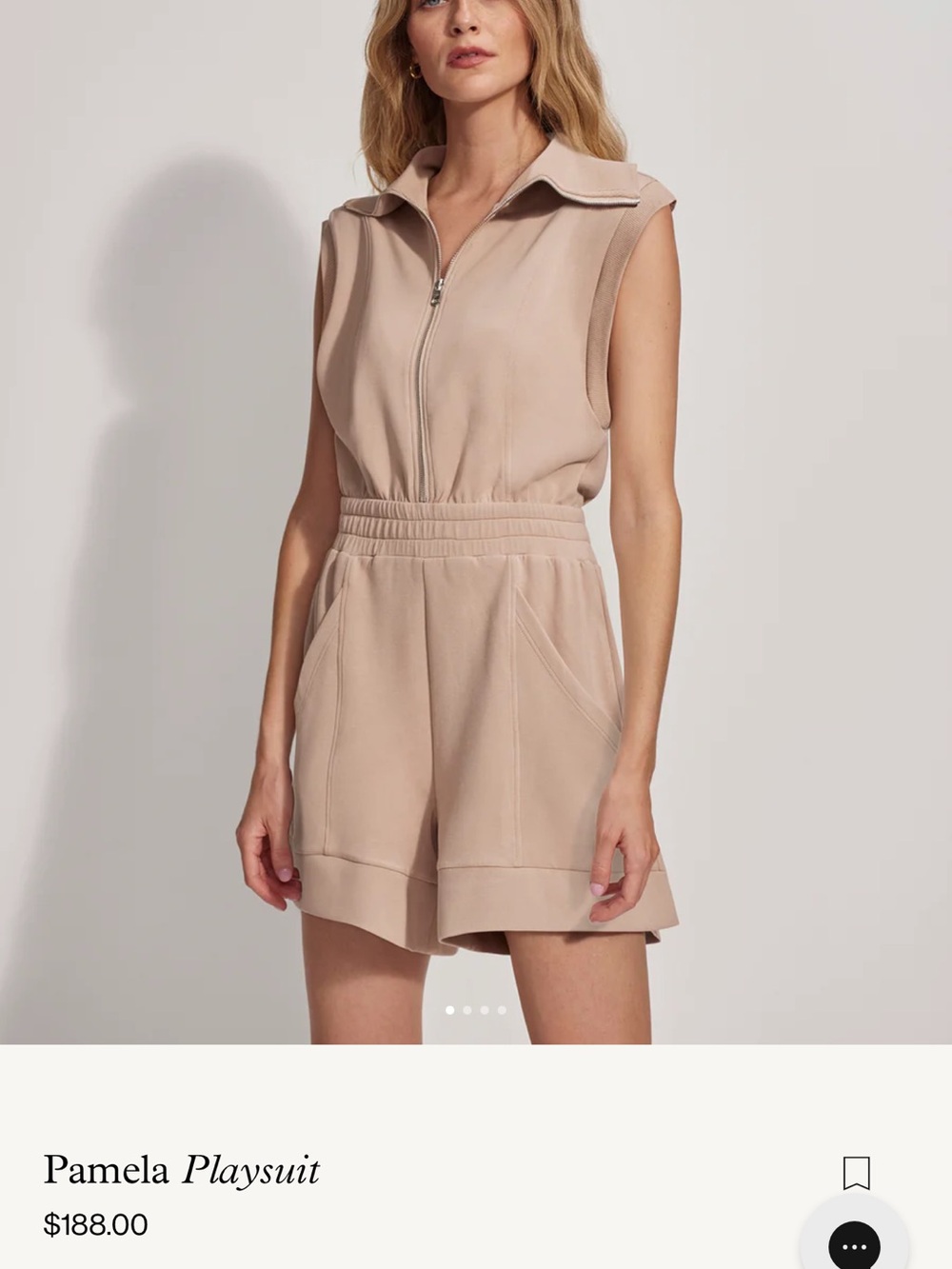 Varley Pamela Sleeveless Zip-Front Playsuit in beige